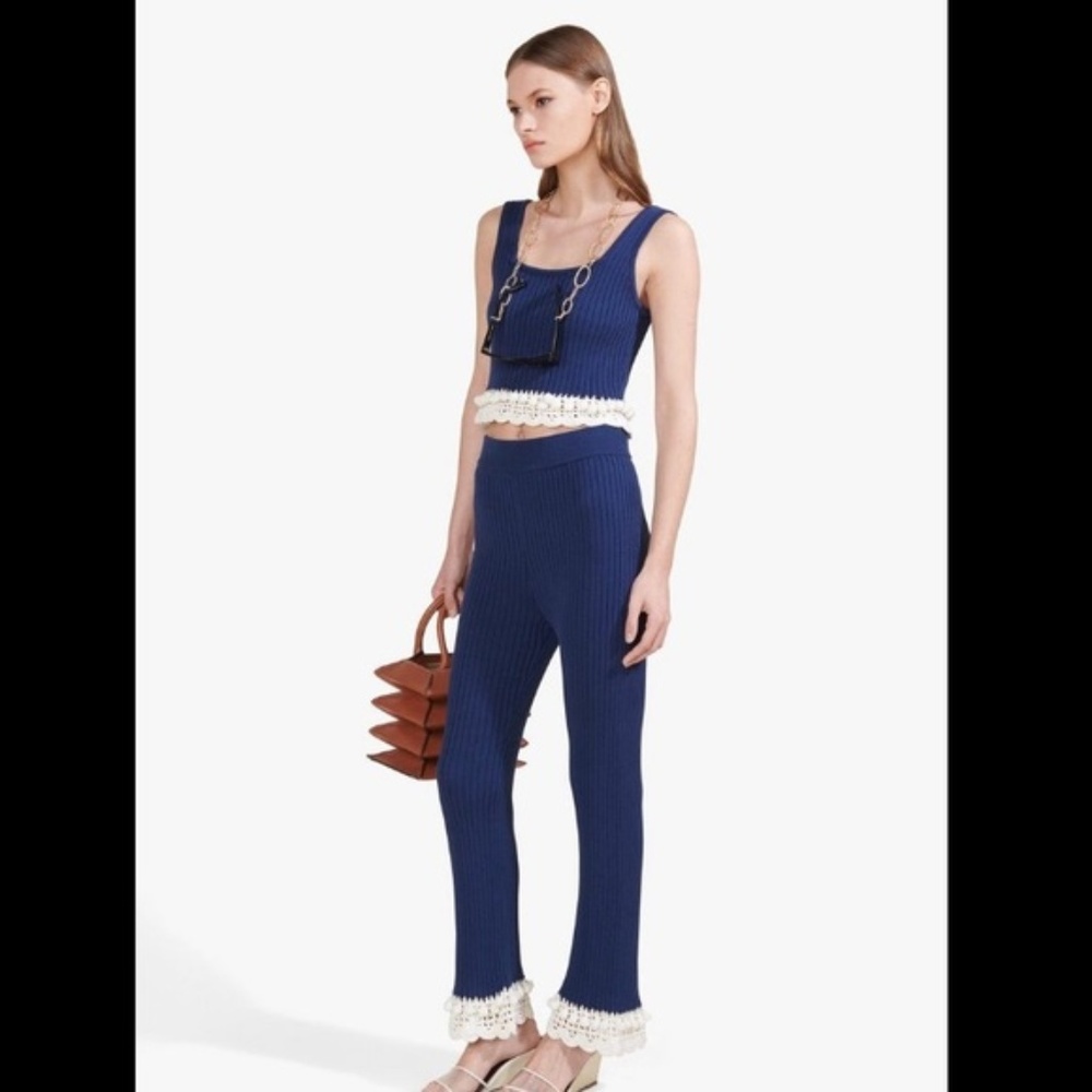 NWT Staud two piece navy crochet crop top set XS